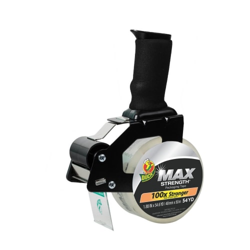 Duck MAX Packaging Tape with Pistol Grip Dispenser, 3" Core, 1.88" x 54.6 yds, Crystal Clear